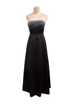 Vintage Y2K Jump Apparel Wendye Chaitin Strapless Black Maxi Ballgown Crystal Be